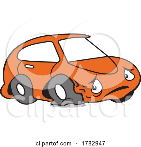 Cartoon Orange Autu Car Mascot Character with a Flat Tire by Johnny Sajem