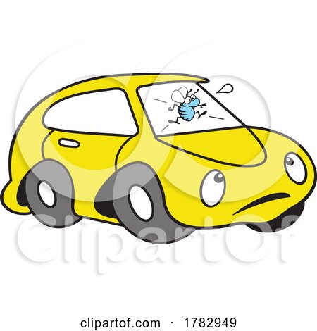 Cartoon Yellow Autu Car Mascot Character with a Bug on the Windshield by Johnny Sajem