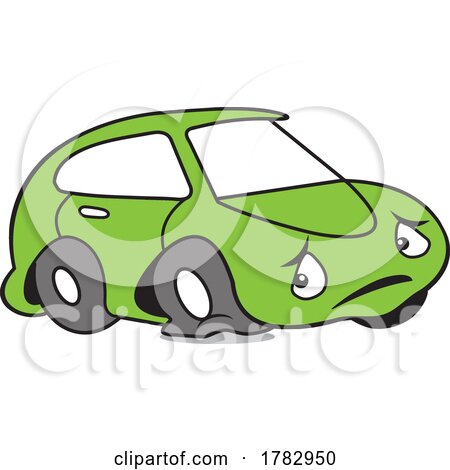 Cartoon Green Autu Car Mascot Character with a Flat Tire by Johnny Sajem