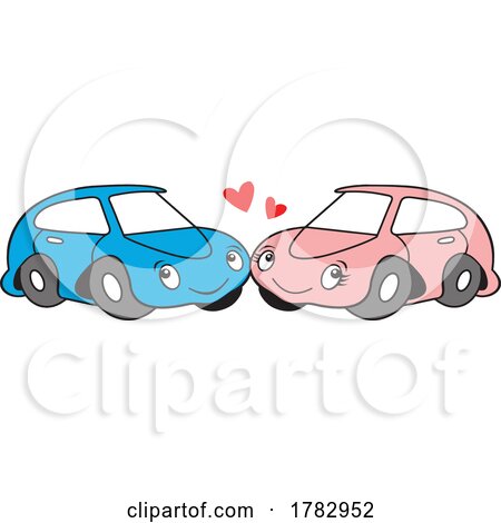 Cartoon Pink and Blue Autu Car Mascot Characters in Love by Johnny Sajem