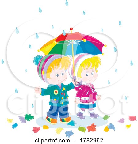 Boy and Girl with an Umbrella on a Rainy Autumn Day by Alex Bannykh