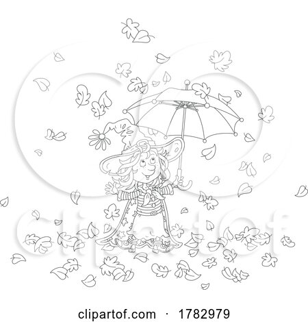 Halloween Witch Girl Holding an Umbrella in Falling Autumn Leaves by Alex Bannykh