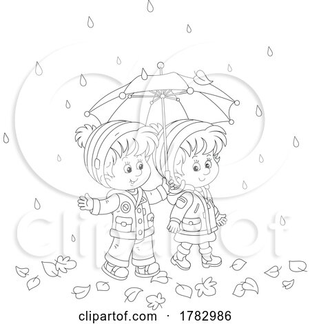 Boy and Girl with an Umbrella on a Rainy Autumn Day by Alex Bannykh