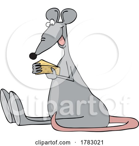 Cartoon Happy Rat Sitting and Eating Cheese by djart