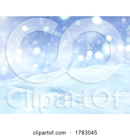 3D Christmas Background with Snowy Landscape on Bokeh Lights by KJ Pargeter