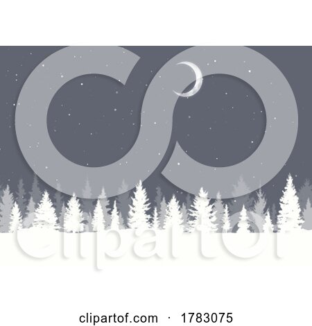 Christmas Background with Winter Tree Landscape and Moonlit Snowy Sky by KJ Pargeter