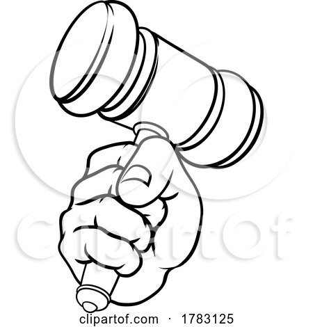 Fist Hand Holding Judge Hammer Gavel Cartoon by AtStockIllustration