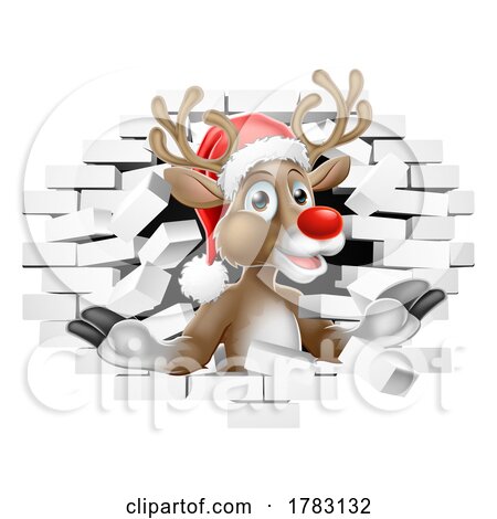Christmas Reindeer in Santa Hat Breaking Wall by AtStockIllustration