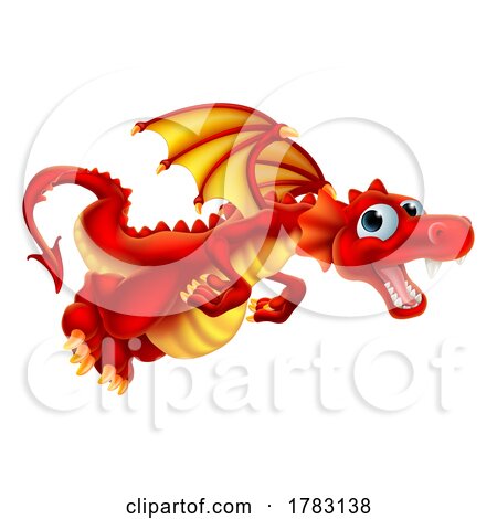 Red Dragon Cartoon Flying Fantasy Mascot by AtStockIllustration