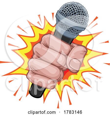Microphone Fist Hand Explosion Pop Art Cartoon by AtStockIllustration