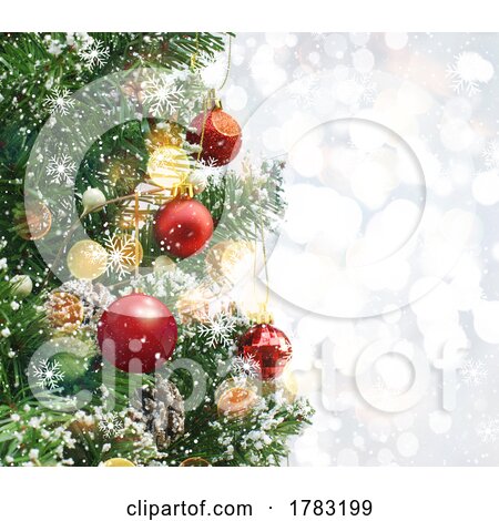 Christmas Background with Baubles Hanging on a Tree by KJ Pargeter
