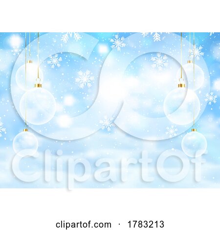 Christmas Background with Hanging Baubles and Snowflakes by KJ Pargeter