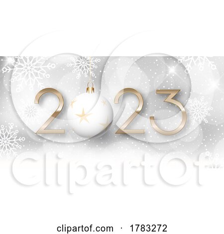 Elegant Happy New Year Banner with Hanging Bauble Design by KJ Pargeter