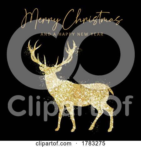 Christmas Card with Glittery Gold Deer Design by KJ Pargeter