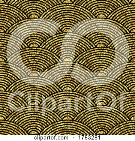 Japanese Style Wave Background with Gold Glitter Design by KJ Pargeter