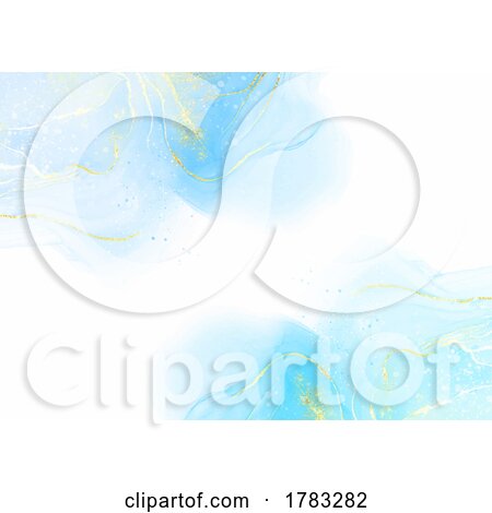 Pastel Blue Hand Painted Alcohol Ink Background with Gold Elements by KJ Pargeter
