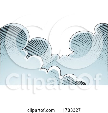 Scratchboard Engraved Illustration of Clouds with Blue Fill by cidepix