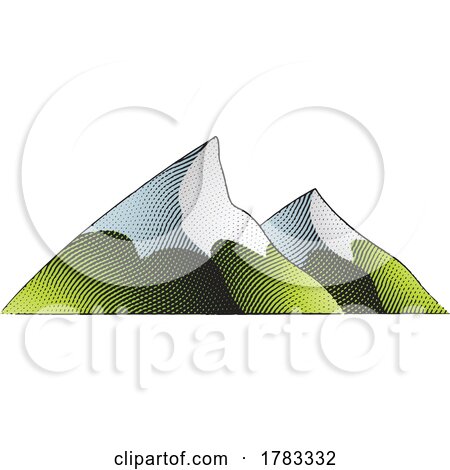 Scratchboard Engraved Illustration of Mountains with Colorful Fill by cidepix