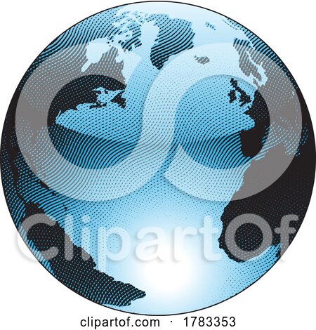 Scratchboard Engraved Globe Illustration with Blue Fill by cidepix