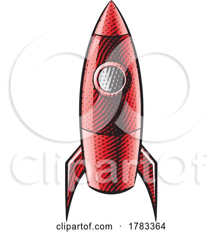 Scratchboard Engraved Illustration of a Rocket with Red Fill by cidepix