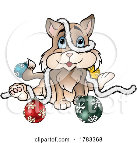 Christmas Cat Playing with Decorations by dero