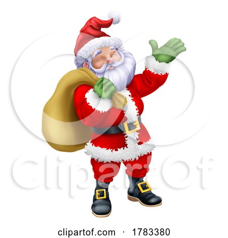 Cartoon Santa Claus Father Christmas and Gift Sack by AtStockIllustration