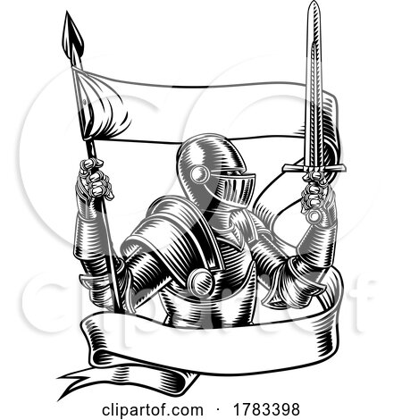 Knight with Banner Battle Flag Standard Ribbon by AtStockIllustration
