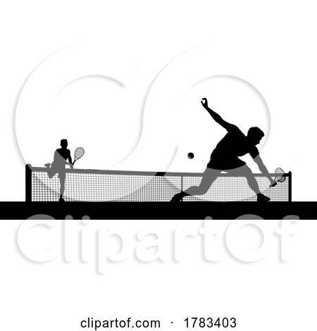 Tennis Men Playing Match Silhouette Players Scene by AtStockIllustration