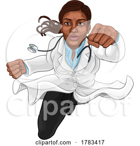 Super Hero Black Woman Doctor Flying Superhero by AtStockIllustration