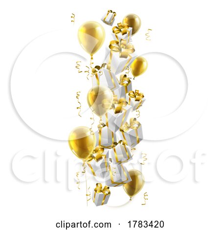 Gold Presents Gifts Prize and Balloons by AtStockIllustration