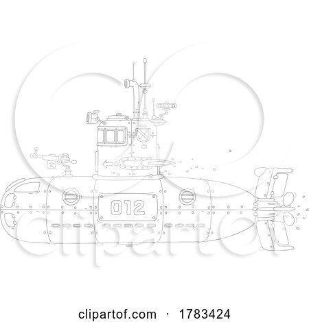Black and White Cartoon Navy Submarine by Alex Bannykh