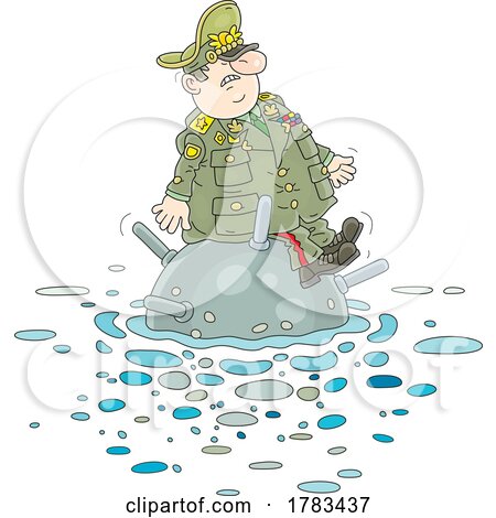 Cartoon Military General Drifting on a Floating Mine by Alex Bannykh