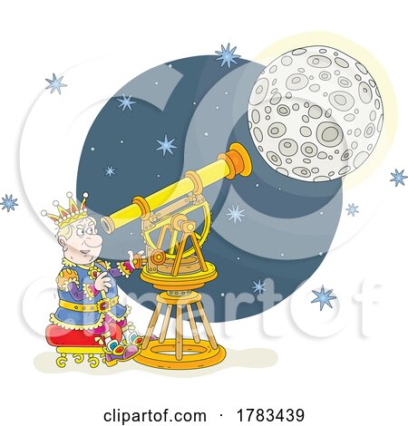 Cartoon King Viewing the Moon Through a Telescope by Alex Bannykh