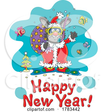 Cartoon Snorkel Santa Rabbit with Happy New Year Text by Alex Bannykh
