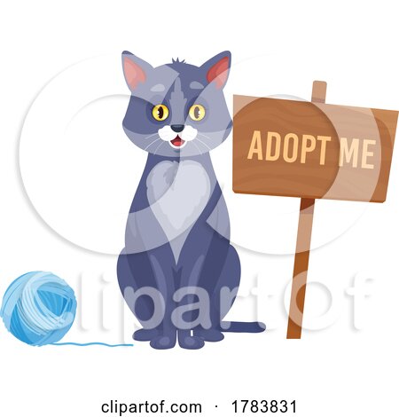 Cat wIth a Ball of Yarn and Adopt Me Sign by Vector Tradition SM