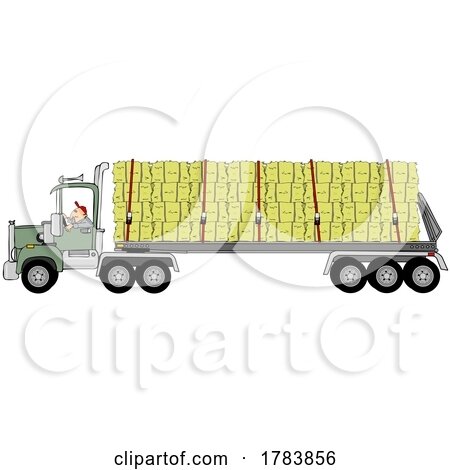 Cartoon Farmer Driving a Trailer Loaded wIth Hay or Straw by djart