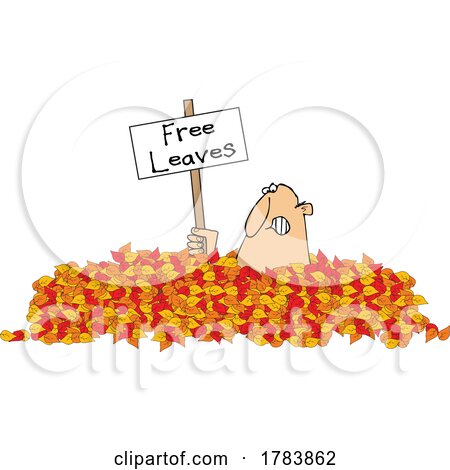 Cartoon Man Drowning in Leaves and Holding a Free Sign by djart
