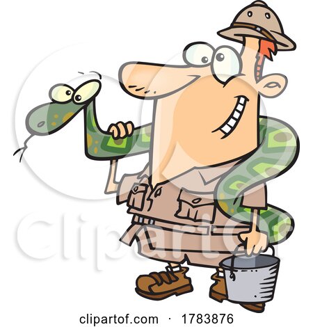 Cartoon Male Zookeeper with a Snake by toonaday
