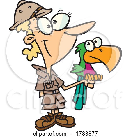 Cartoon Female Zookeeper with a Parrot by toonaday