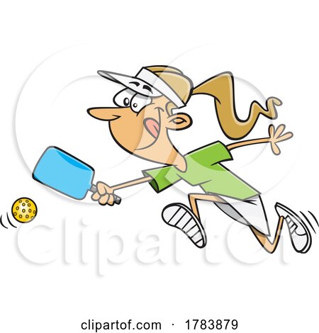 Cartoon Woman Playing Pickle Ball by toonaday