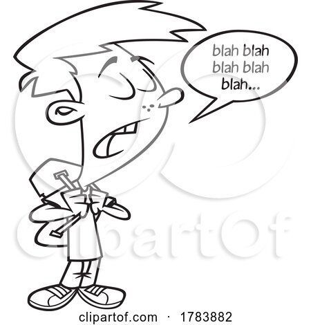 Cartoon Black and White Gobbledygook Boy Talking by toonaday