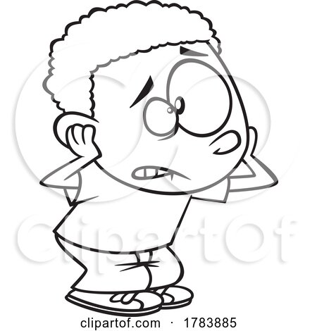 Cartoon Black and White Boy Plugging His Ears Hullabaloo by toonaday