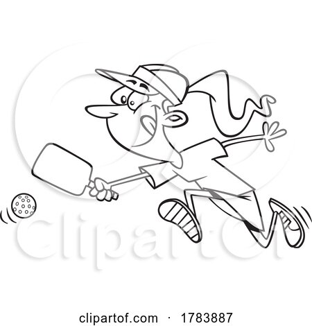 Cartoon Black and White Woman Playing Pickle Ball by toonaday