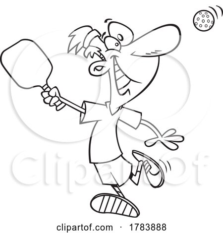 Cartoon Black and White Man Playing Pickle Ball by toonaday