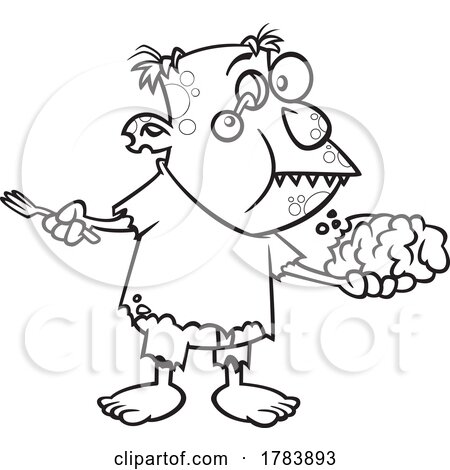 Cartoon Black and White Zombie Eating Brains by toonaday