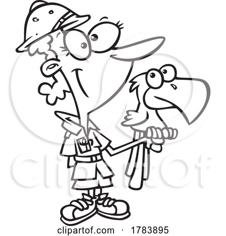 Cartoon Black and White Female Zookeeper with a Parrot by toonaday
