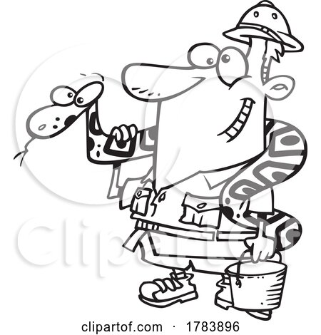 Cartoon Black and White Male Zookeeper with a Snake by toonaday