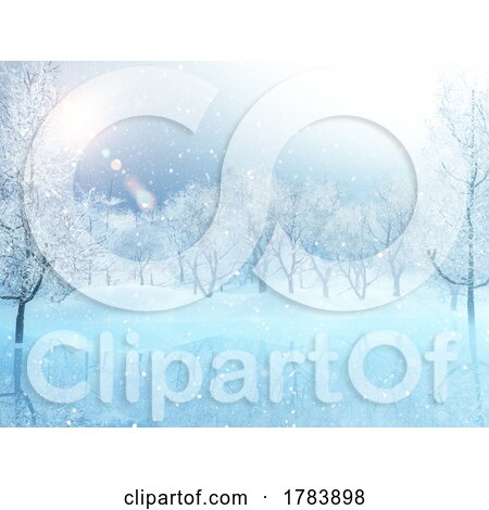 3D Christmas Background with Winter Tree Landscape by KJ Pargeter
