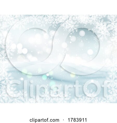Christmas Background with Snowflake Border and Bokeh Lights by KJ Pargeter