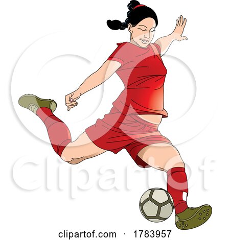Female Soccer Player in a Red Uniform by Lal Perera